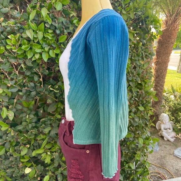 ReDyed Cardigan With Blue to Green Ombre - Picture 2 of 6